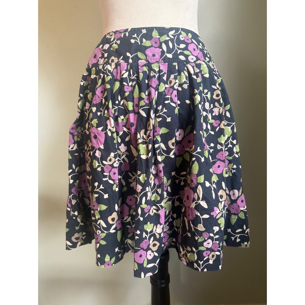 Ann Taylor LOFT Floral Pleated Mini Skirt Purple Green Pockets y2k boho whimsi 8